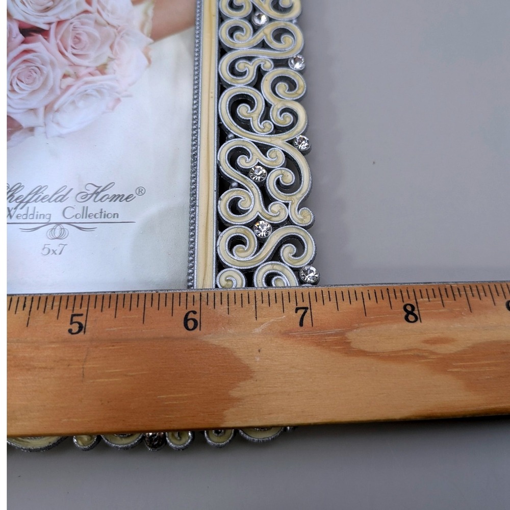 Sheffield Home Wedding Collection Metal Pearl Inlay Rhinestone Picture Frame 5x7 - Picture 5 of 5